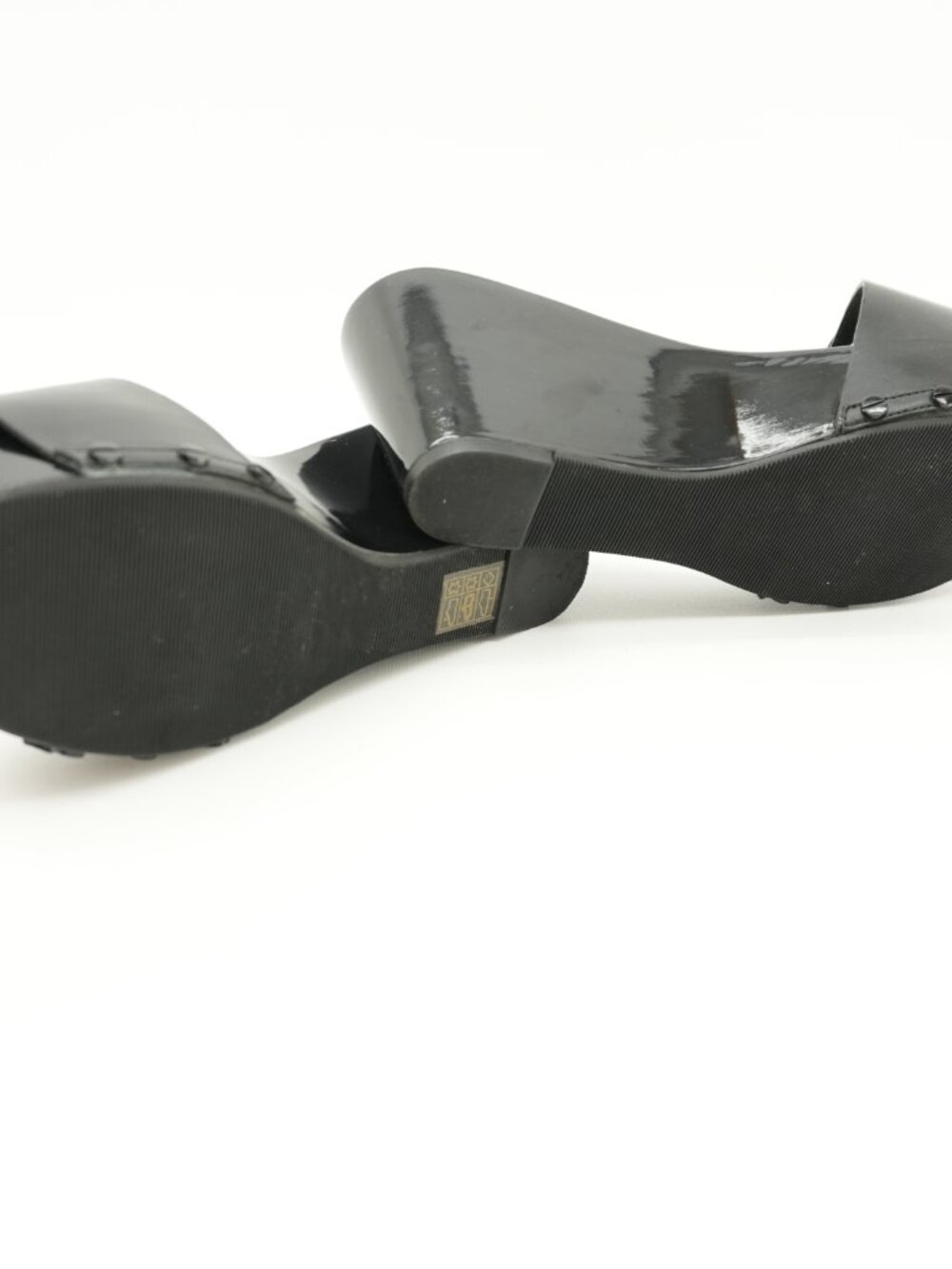 TORY BURCH Leather Wedges Black Patty Slides Clogs Size 7.5 - Picture 10 of 15
